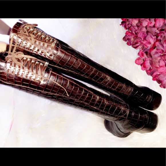 ANTONIO MELANI Eastyn Brown Croc Riding Boot - Picture 4 of 8